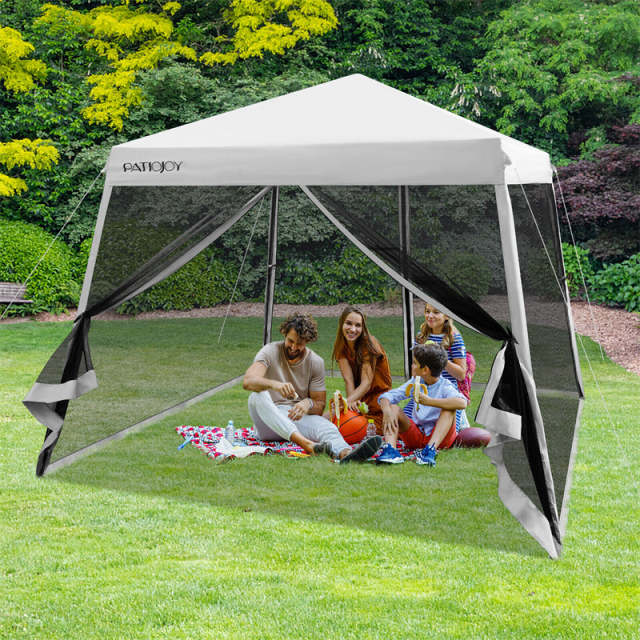 10x10FT Slant Leg Pop-Up Canopy with Mesh Sidewalls & Roller Bag, Foldable Outdoor Instant Setup Canopy Tent for Patio, Camping, Beach Events