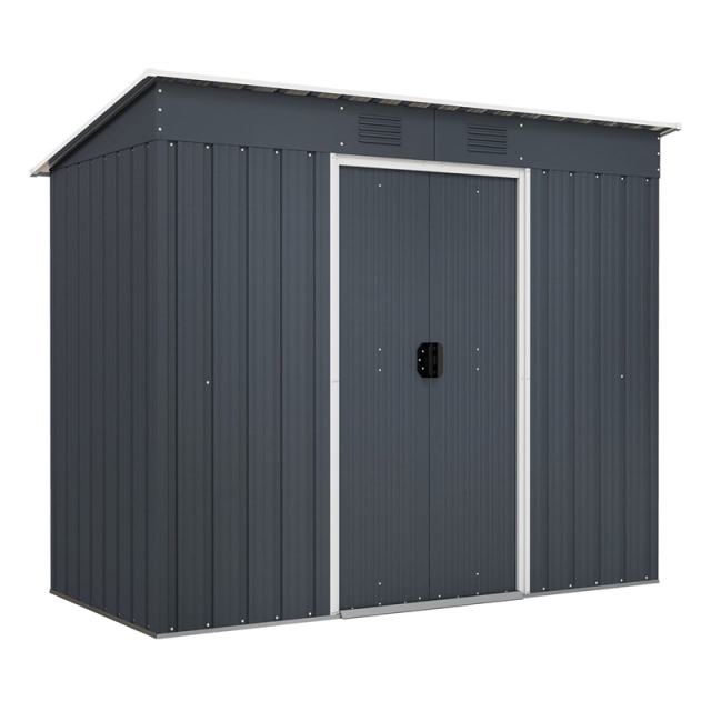 3.6' x 7.1' Outdoor Metal Storage Shed with Floor Base & Lockable Door, Weather-Resistant Garden Tool House for Backyard Patio Lawn