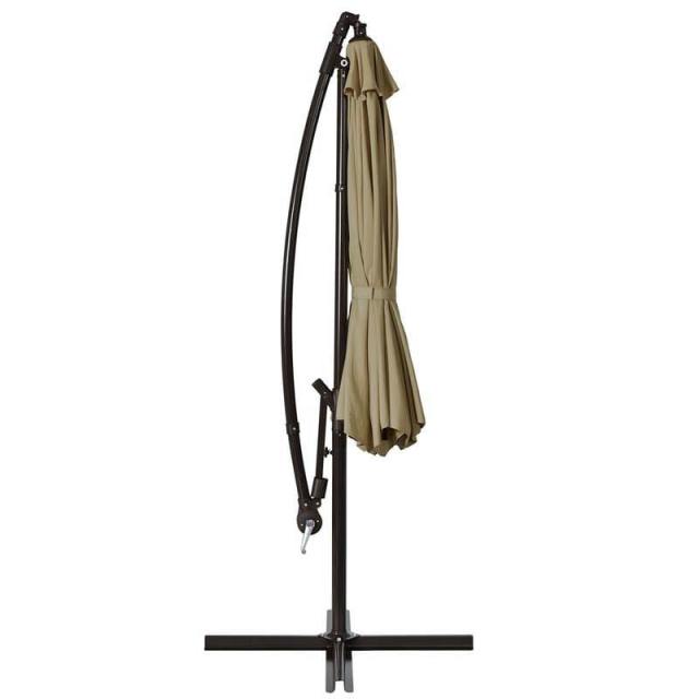 10FT Cantilever Umbrella Offset Hanging Patio Umbrella 8 Steel Ribs Outdoor Market Umbrella with Cross Base, Crank & Tilt Adjustment