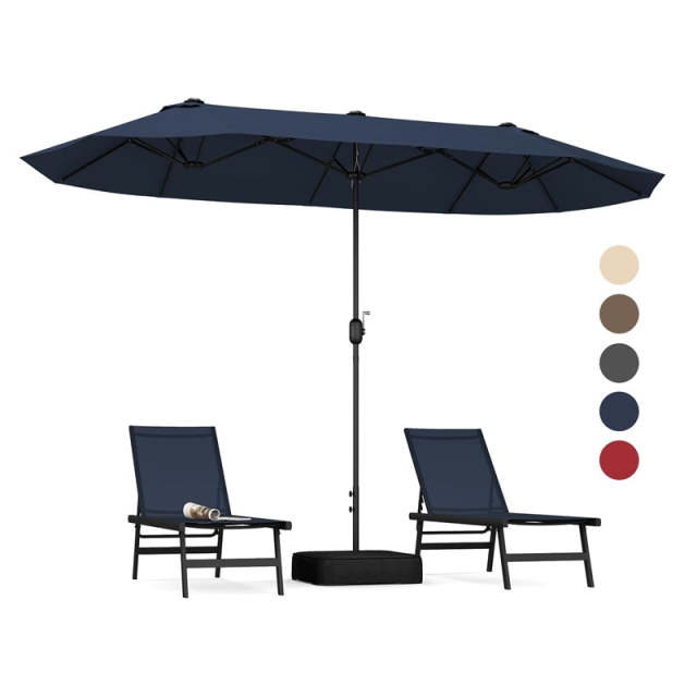 13FT Double-Sided Patio Umbrella, Extra Large Twin Market Umbrella with Base, Crank Handle, Safety Lock, Vented for Poolside, Deck, Backyard