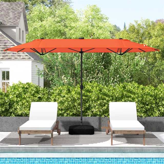 13FT Double-sided Patio Umbrella with Base, 36 Solar LED Lights & Crank Handle, Large Twin Table Umbrella for Poolside, Outdoor Dining