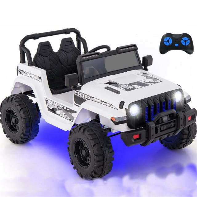 2-Seater Ride-On Truck for Kids, 12V Battery Powered Electric Vehicle with Remote Control & LED Lights, Ride-On Car for Boys Girls Gifts