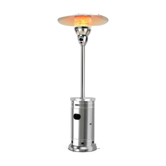 48,000 BTU Propane Patio Heater, Stainless Steel Outdoor Heater with Tip-Over & Flameout Protection, Easy Ignition Standing Heater on Wheels