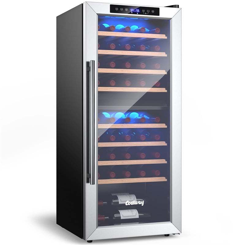 20" Dual Zone Wine Cooler Refrigerator, 43-Bottle Freestanding Built-in Wine Fridge with Temperature Control, Wood Shelves, Glass Door for Home Bars