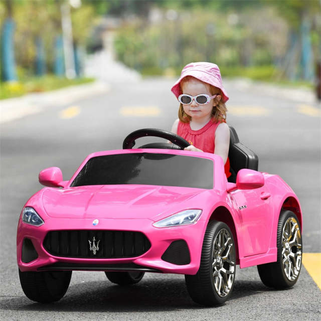 12V Kids Ride On Car, Licensed Maserati GranCabrio Electric Vehicle with Remote Control & Lights, Pink Ride On Toy for Boys Girls Gift