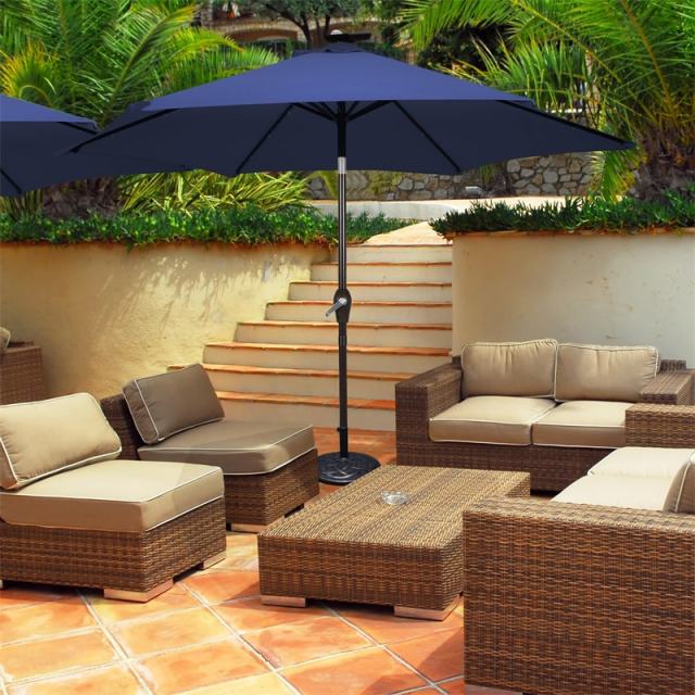 10FT Solar LED Patio Umbrella, Outdoor Steel Market Umbrella with 24 Lights, Crank & Tilt Adjustment for Backyard, Poolside, Garden
