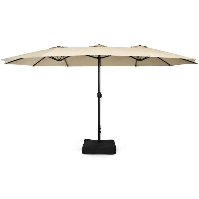 15FT Double-Sided Patio Umbrella with Base, Crank Handle & Air Vent, Extra Large Outdoor Market Umbrella for Poolside, Garden, Backyard