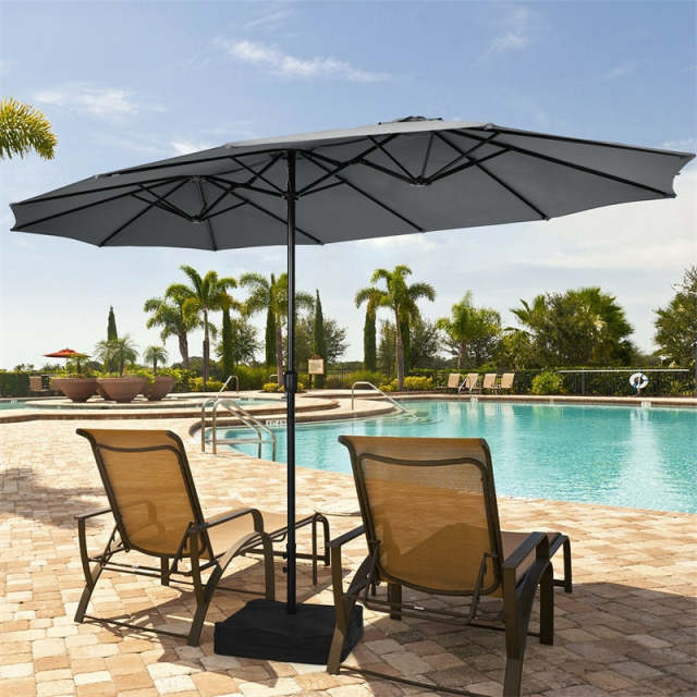 15FT Double-Sided Patio Umbrella with Base, Crank Handle & Air Vent, Extra Large Outdoor Market Umbrella for Poolside, Garden, Backyard