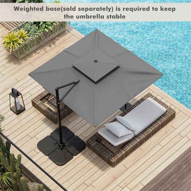 9.5FT Double Top Cantilever Umbrella, Heavy Duty Offset Hanging Patio Umbrella Square Outdoor Umbrella with 360° Rotation & Cross Base
