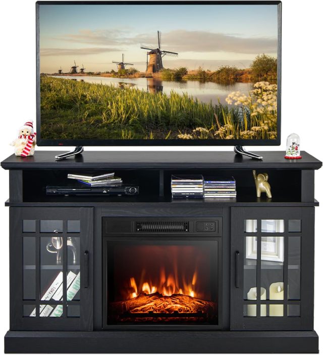 Electric Fireplace TV Stand for TVs Up to 55 Inches, 18-Inch Fireplace Insert with Remote, Overheat Protection