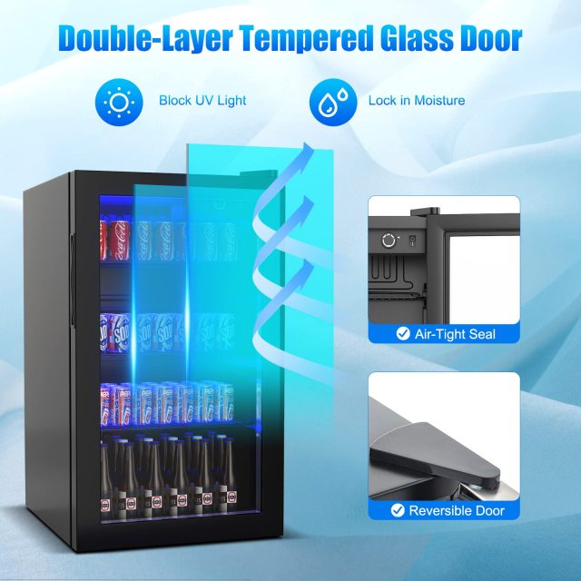 Beverage Refrigerator 120 Can Beverage Cooler with LED Light
