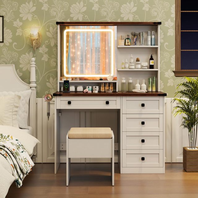 42'' Farmhouse Dressing Table w/Charging Station