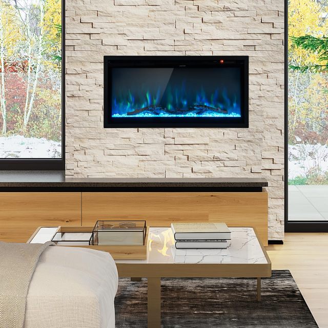 Electric Fireplace 36-Inch Wide, 9 Flame Color, 5-Level Brightness, 8H Timer, Thermostat
