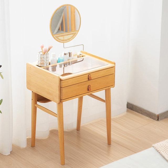 Bamboo Makeup Vanity Set with 2 Drawers for Adult and Teens