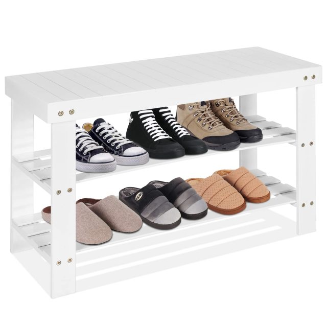 Bamboo Shoe Rack Bench 3-Tier Free Standing Wood Shoe Storage Organizer