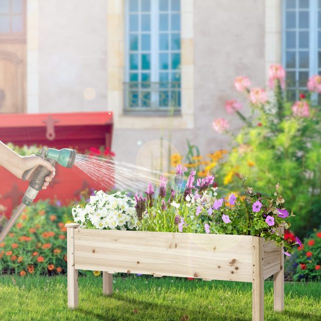 Elevated Wooden Planter Box Stand with Large Planting Space