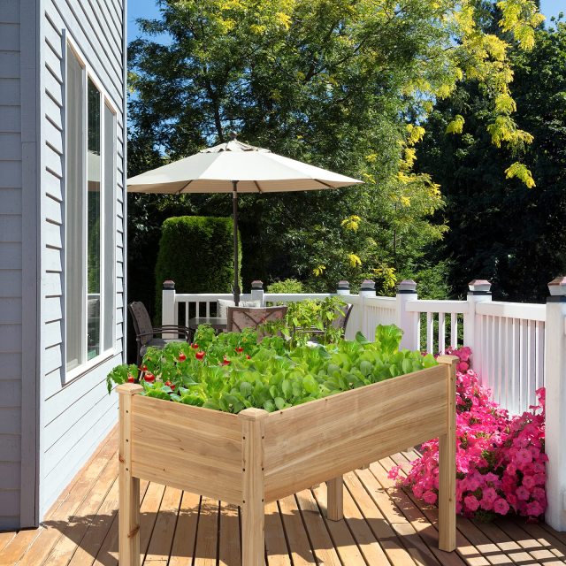 Elevated Wood Planter Box Stand with Legs for Vegetables Flowers & Herbs