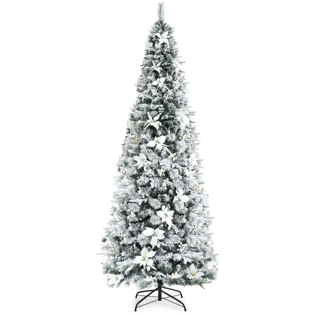 8 Ft Snow Flocked Artificial Christmas Tree w/ 807 Branch Tips
