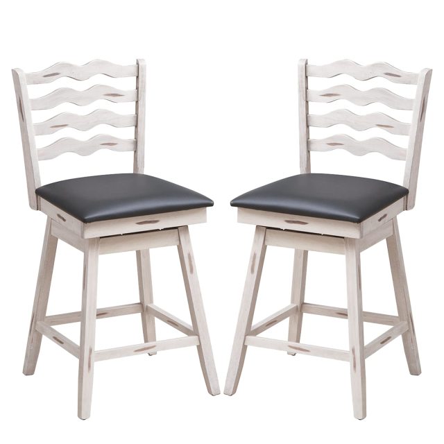 Bar Stools Set 360° Swivel Counter Height Chairs with Rubber Wood Frame