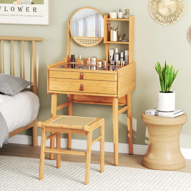 ARLIME Vanity Desk with Mirror and Stool