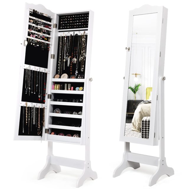 4-Angle Tilting Jewelry Organizer with Full-length Mirror & Large Capacity