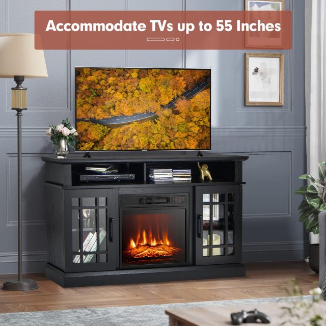 ARLIME 48 Inch Wooden TV Stand with Fireplace