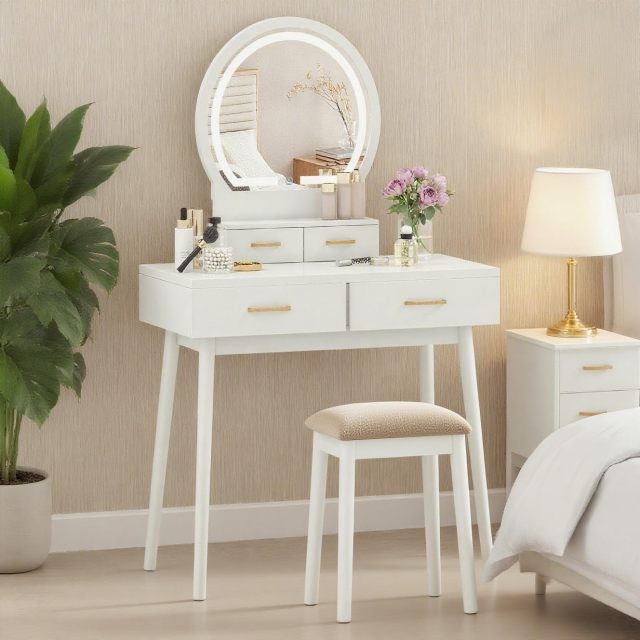 ARLIME Small Vanity Desk with Mirror and Lights