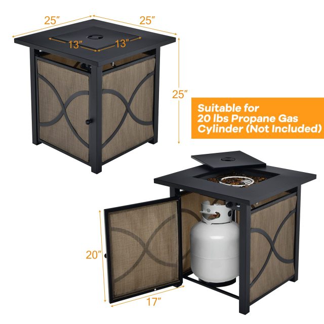 40000 BTU Square Gas Fire Pit Table with Lid