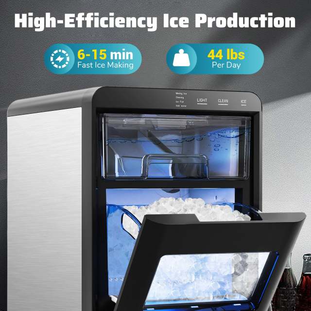 44 lbs/24H Chewable Sonic Ice Machine, Pull-out Water Tank & Touch Control Panel for Home