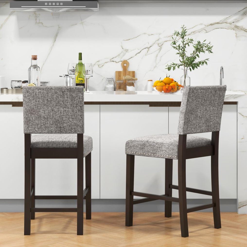 Upholstered Bar Stools Set of 2/4 26 Inch Counter Height Chairs