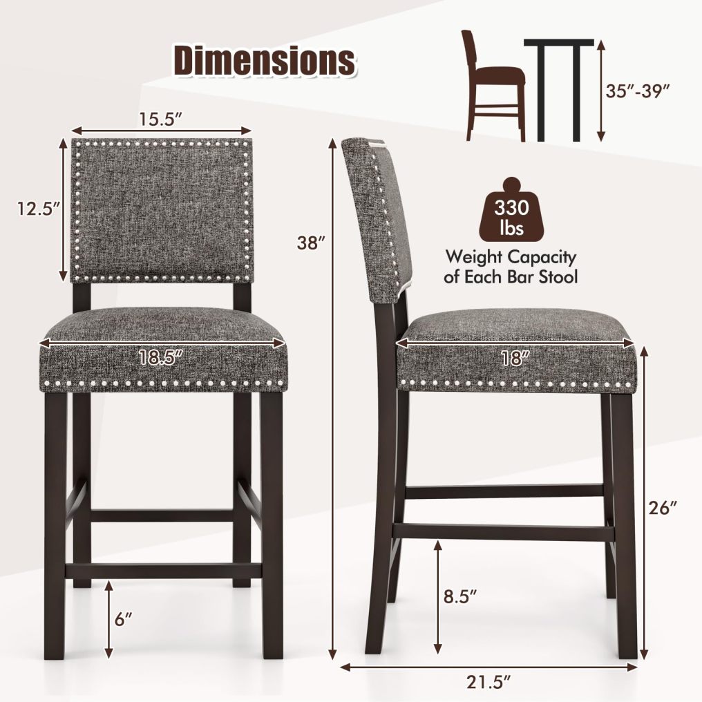 Upholstered Bar Stools Set of 2/4 26 Inch Counter Height Chairs