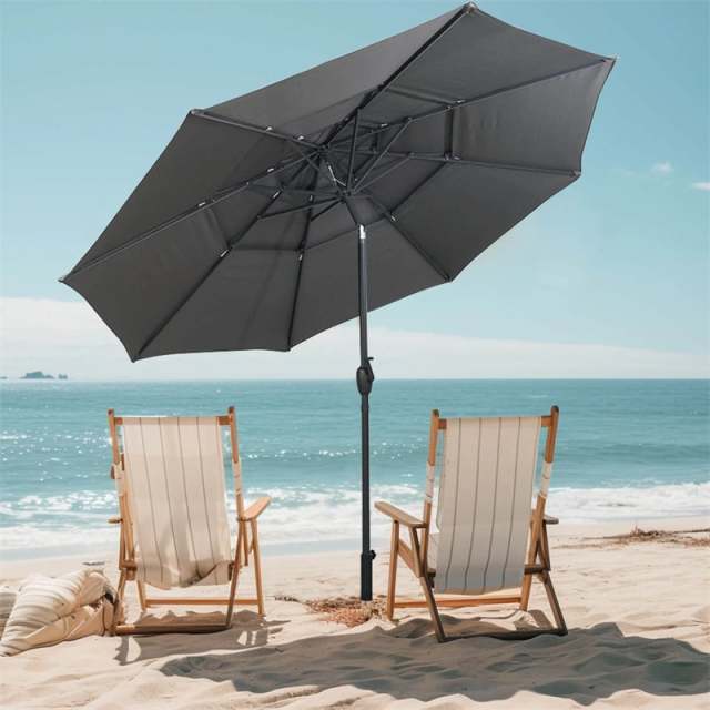 10ft 3 Tier Patio Market Umbrella with Double Vented & Easy Tilt Adjustment