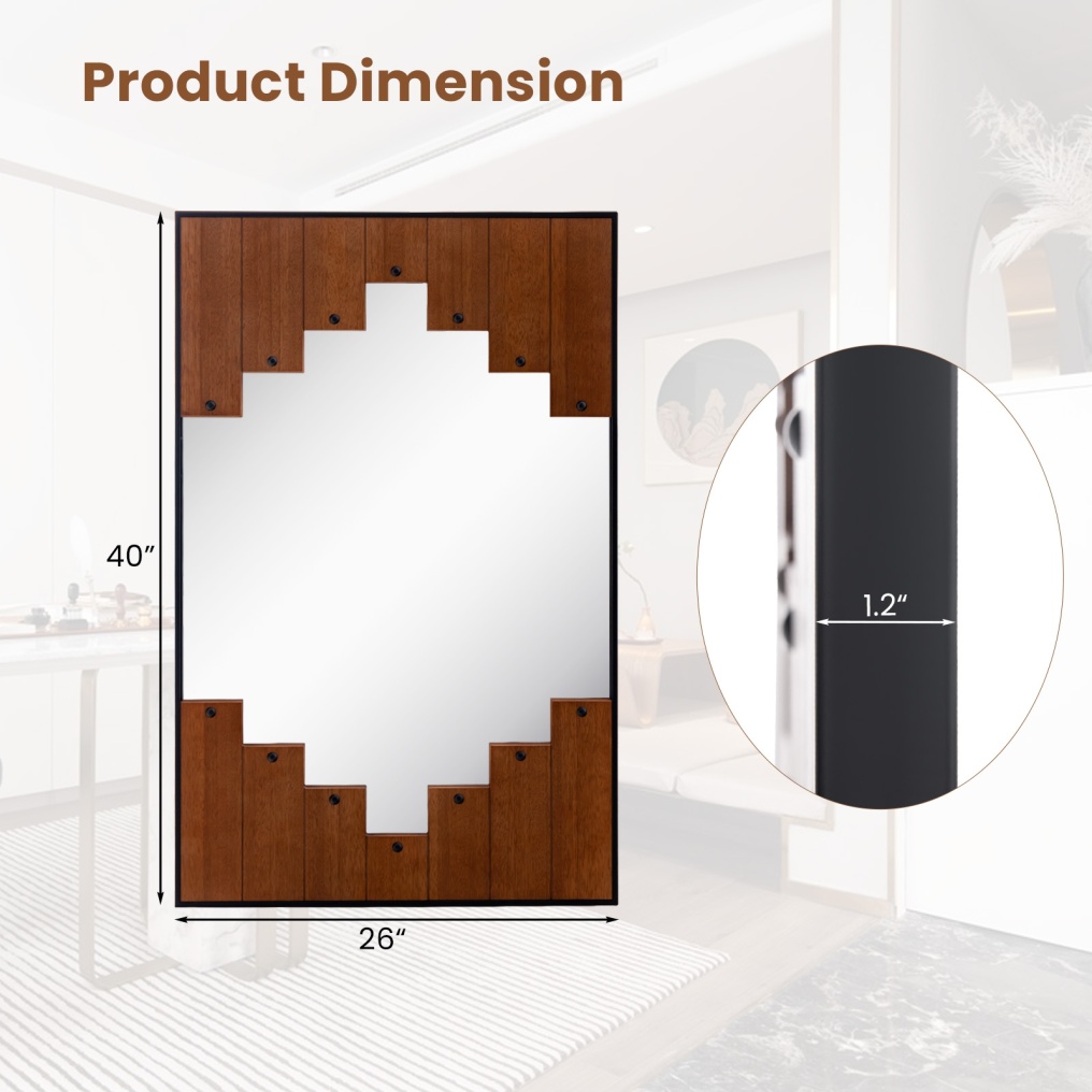 37.5 Inch x 26.5 Inch Decorative Rectangle Wall Mirror with Piano Key-Shaped Frame-Black