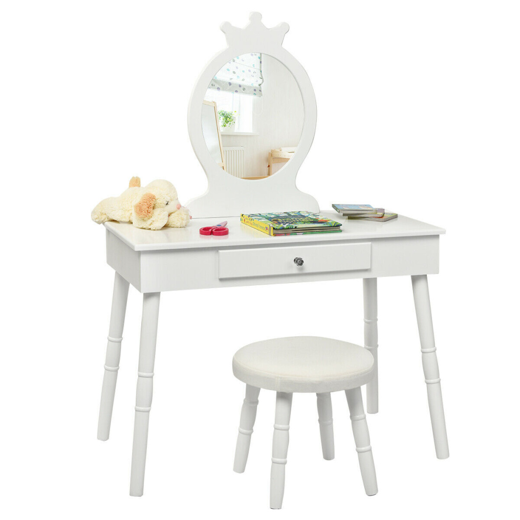 Vanity Makeup Table & Chair Set Make Up Stool-White