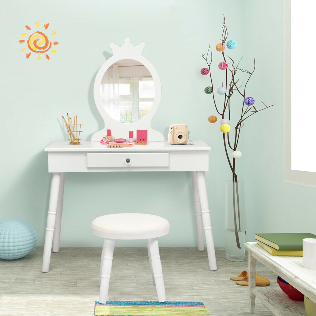 Vanity Makeup Table & Chair Set Make Up Stool-White