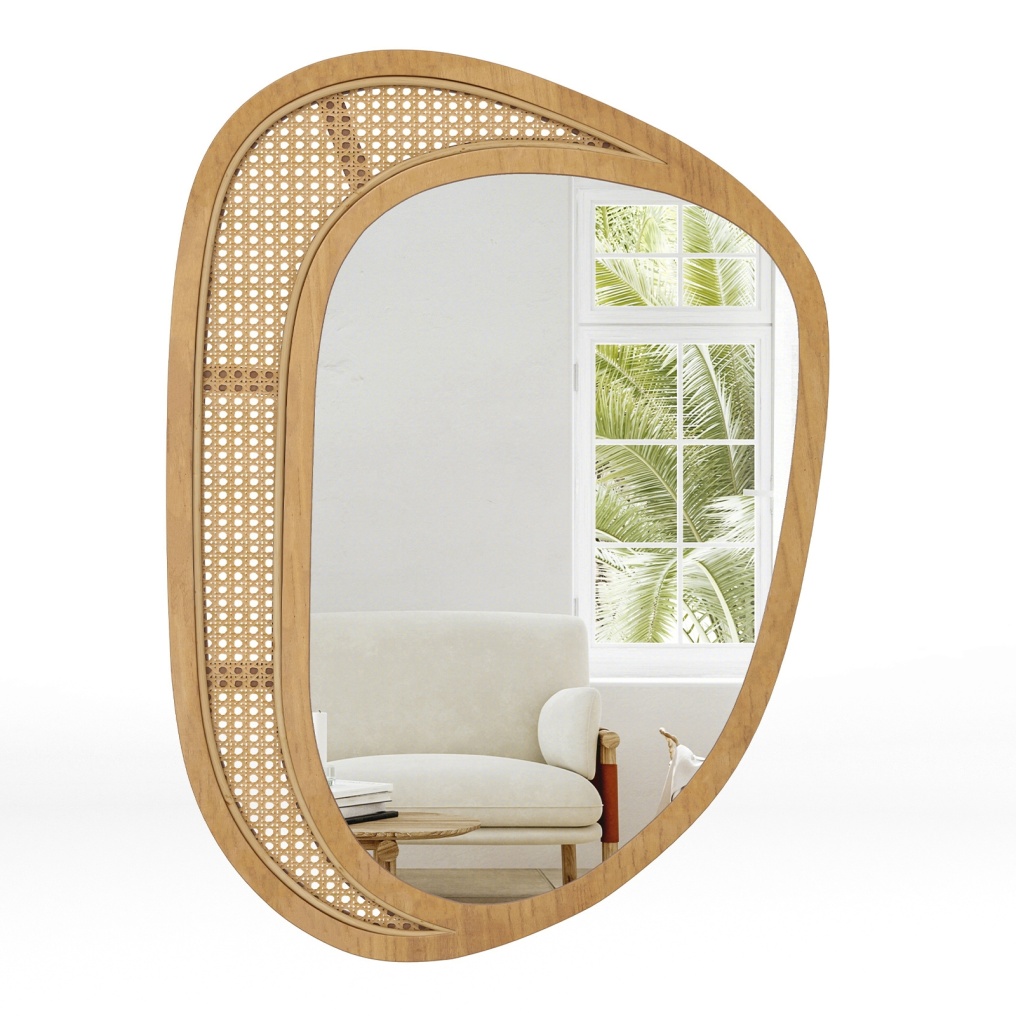 Bohemian Irregular Wall Mounted Decorative Mirror with Wooden Frame-Natural