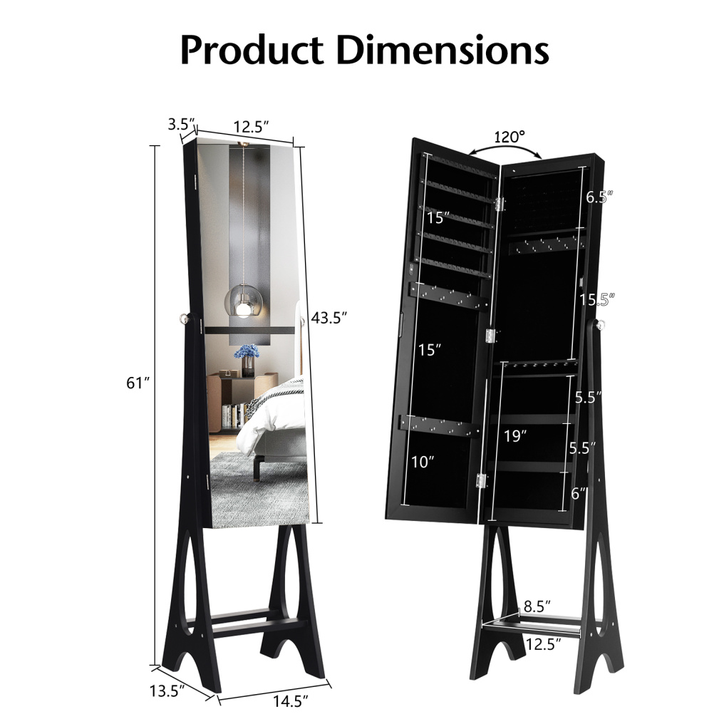 Standing Mirror Jewelry Cabinet-Black