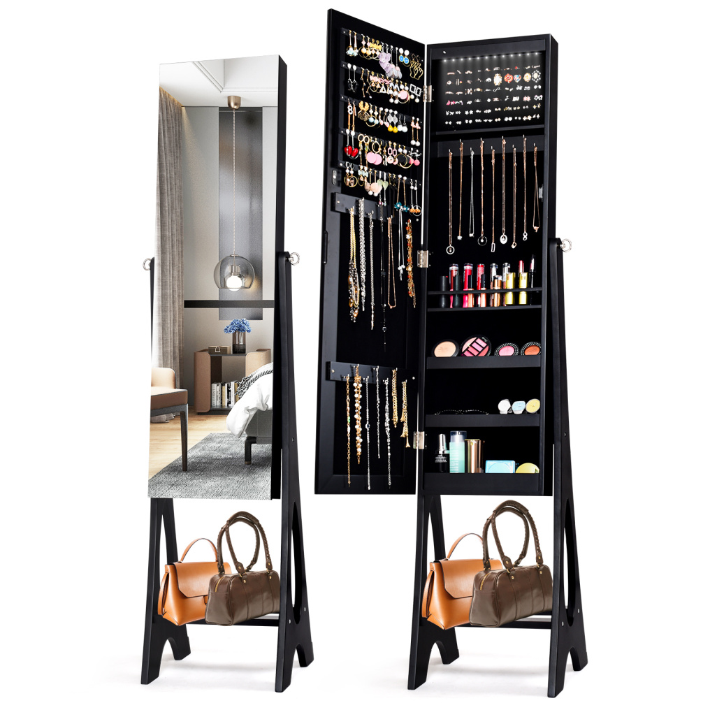 Standing Mirror Jewelry Cabinet-Black
