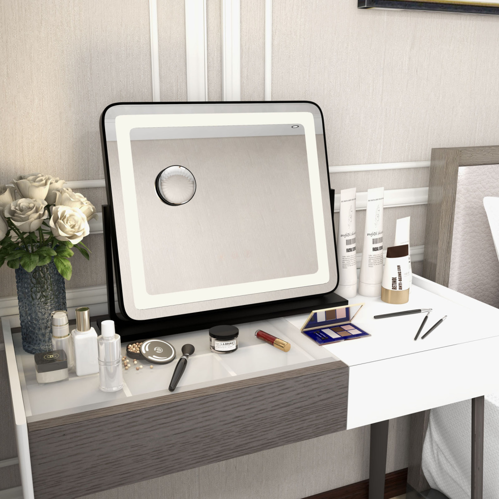 360° Rotatable Vanity Makeup Mirror with 3 Color Lighting Modes and Touch Control-Black