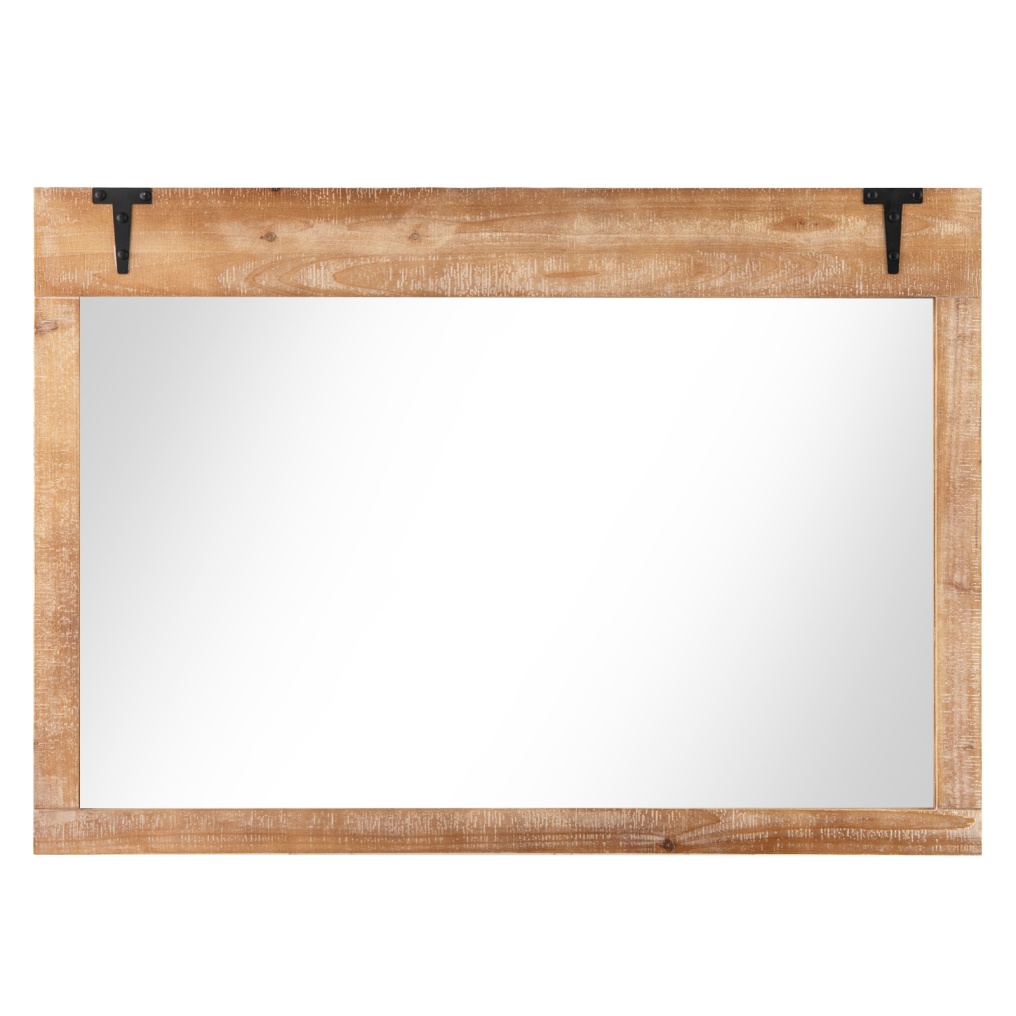 39 x 27.5 Inch Farmhouse Rustic Barn Door Wall Mirror with Wood Frame-Natural