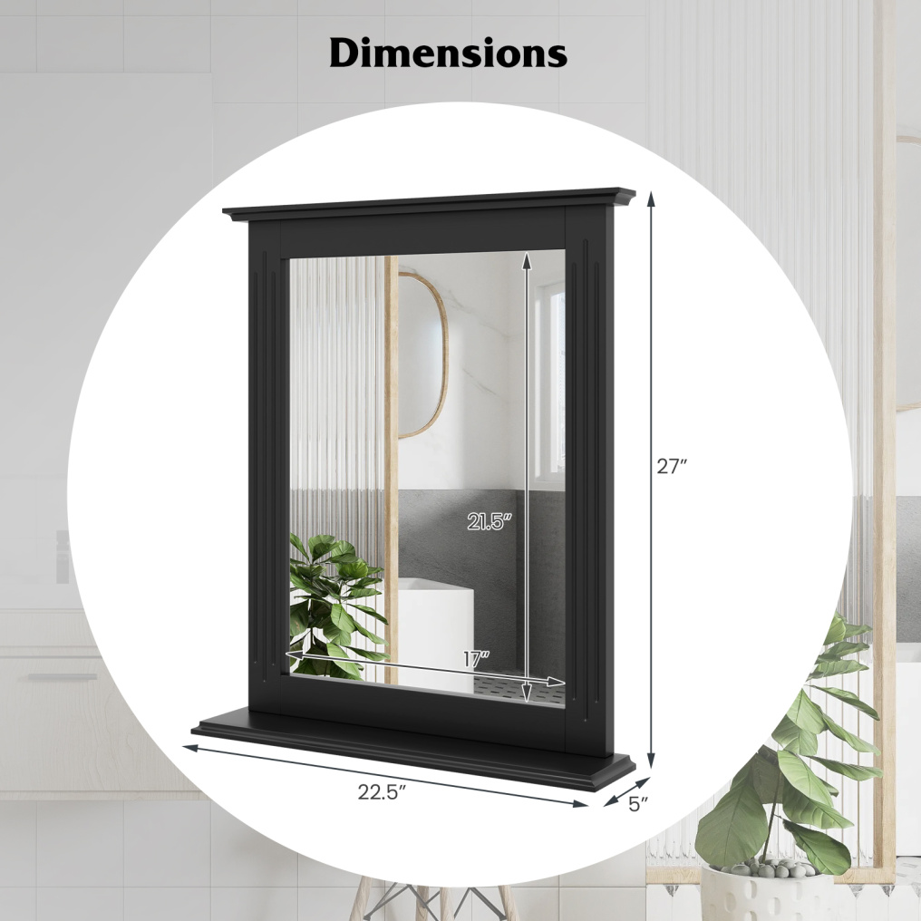 Wall-Mounted Multipurpose Vanity Mirror with Shelf-Black