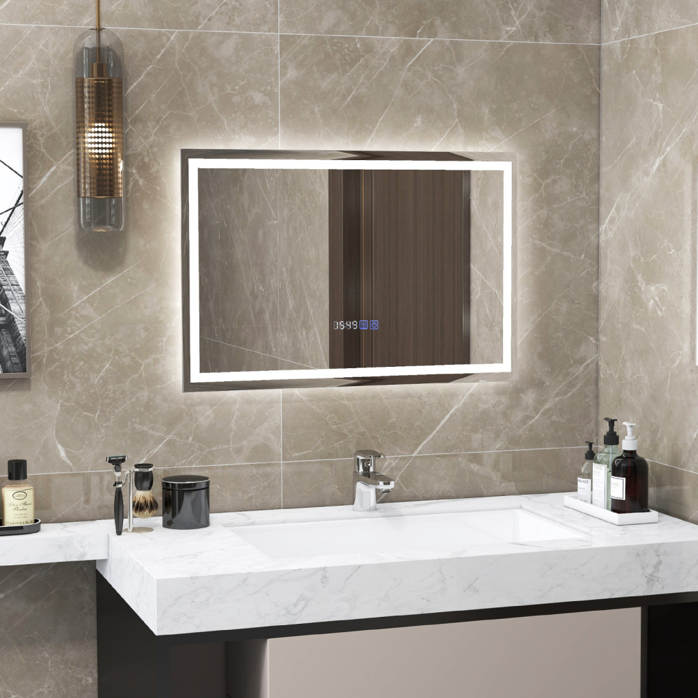 LED Bathroom Mirror Wall Mounted Rectangle Mirror with 3-Color Dimmable Lights-L