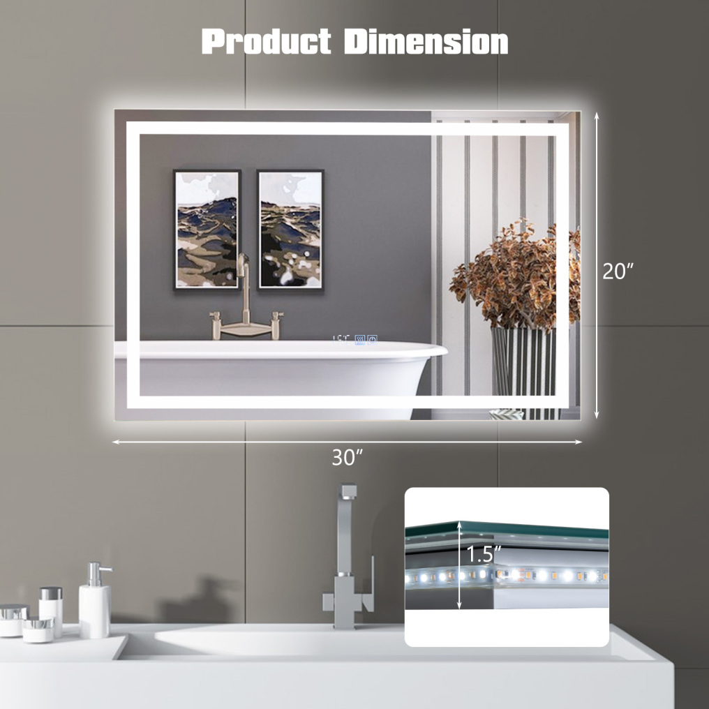 LED Bathroom Mirror Wall Mounted Rectangle Mirror with 3-Color Dimmable Lights-L