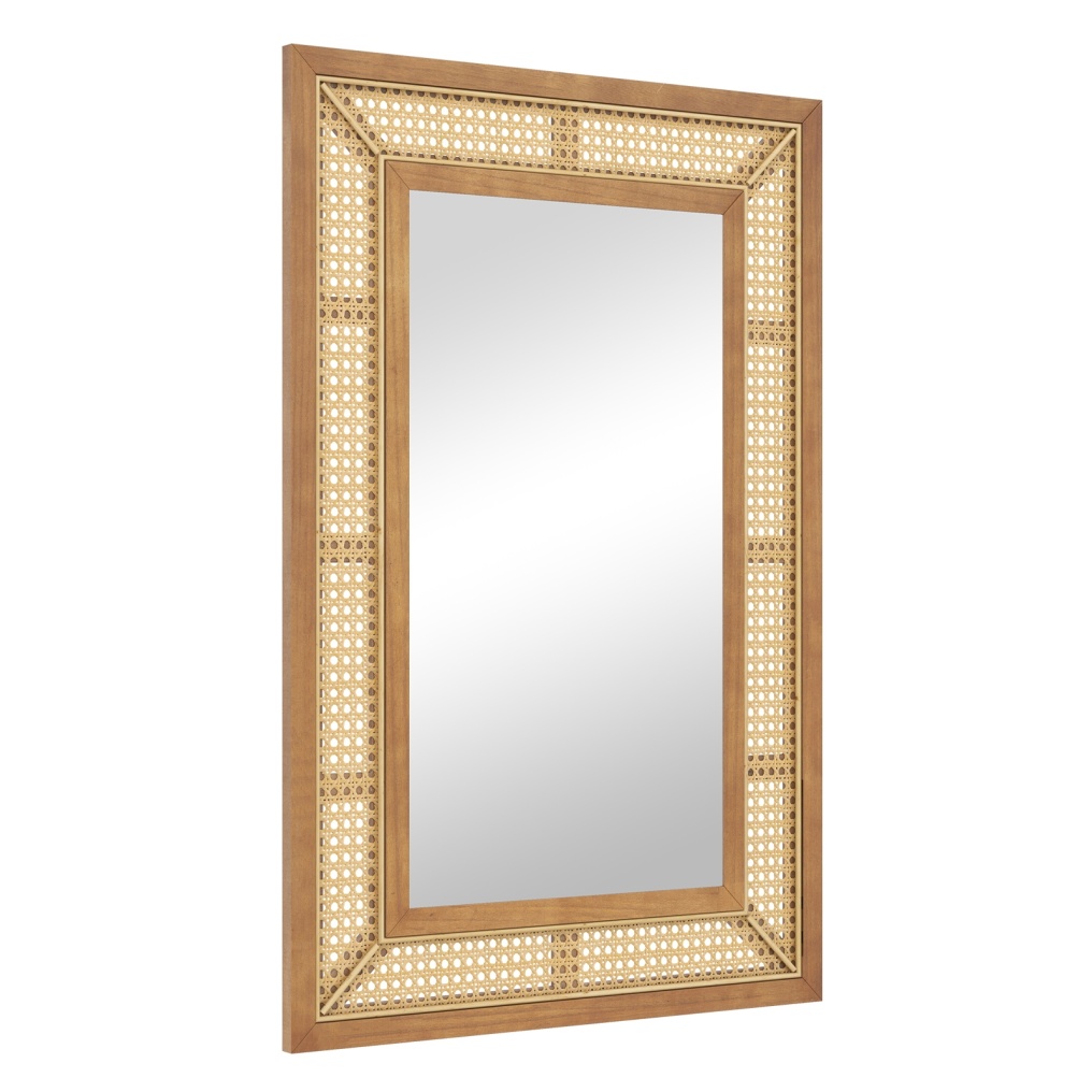 Rattan Decorative Wall Mirror with Wooden Frame for Bathroom and Living Room-Natural