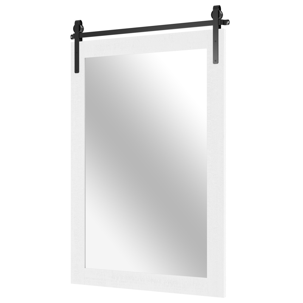 Rustic Wood Frame Barn Door Style Farmhouse Wall Mirror-White